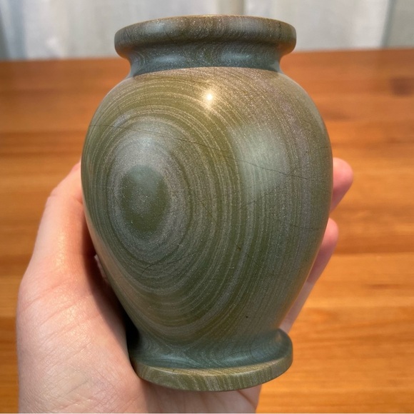 VTG Carved Stone Marble Miniature Bud Vase 4” Tall Green Earth Tone Natural - Picture 12 of 16